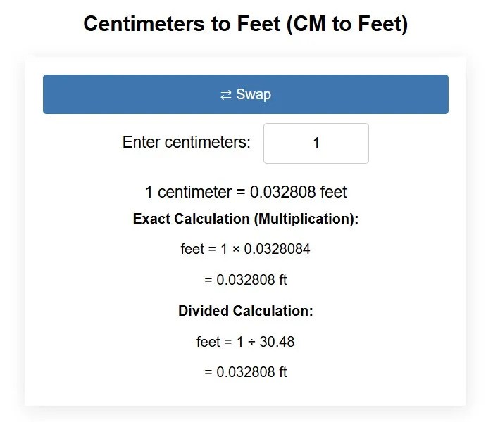 Convert Centimeters to&nbsp;Feet